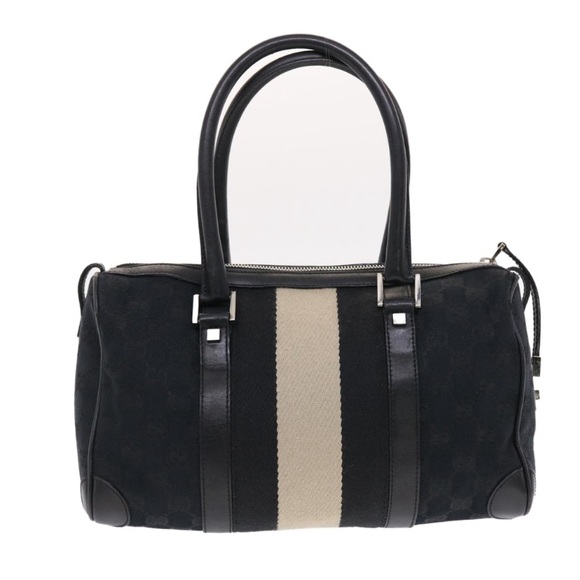 GUCCI GG CANVAS SHERRY Line Handbag Black/White PREOWNED Beautiful Bag - Picture 4 of 16